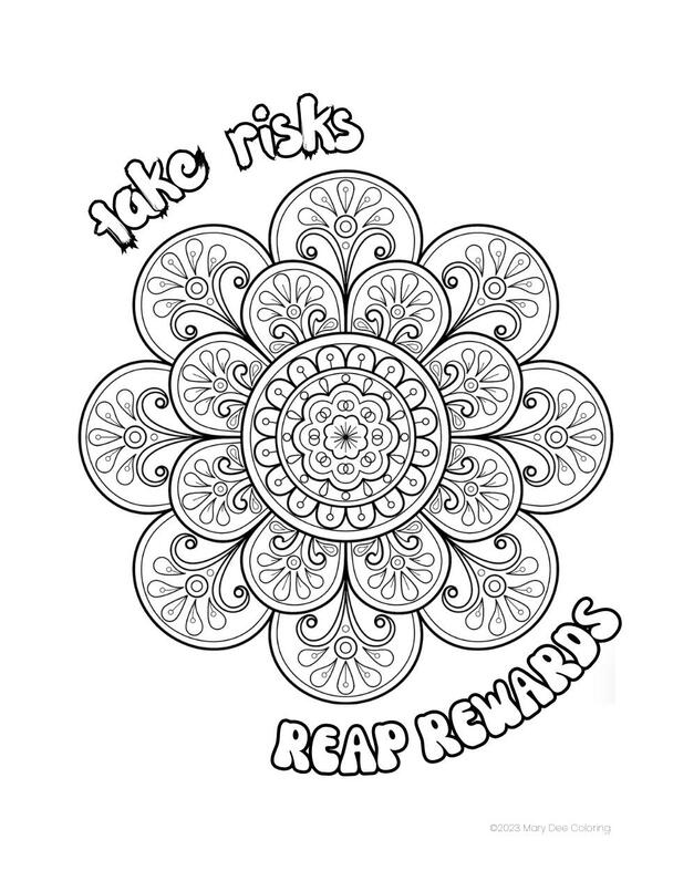 Mandala with the text 'Take Risks, Reap Rewards'