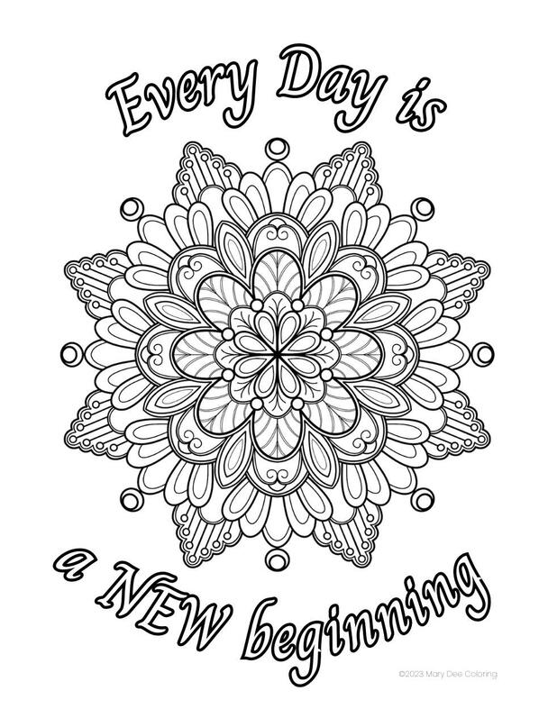 Shows a mandala with the text 'Every day is a new beginning'.